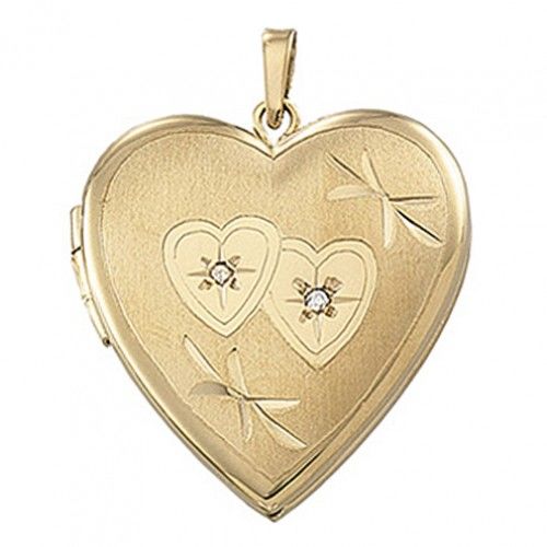 New 14k Yellow Gold Heart Shaped Diamond Locket - 26mm