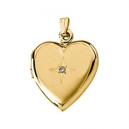 New 14k Yellow Gold Heart Shaped Diamond Locket - 25mm