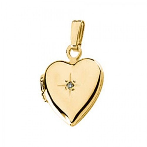 New 14k Yellow Gold Heart Shaped Diamond Locket - 16mm