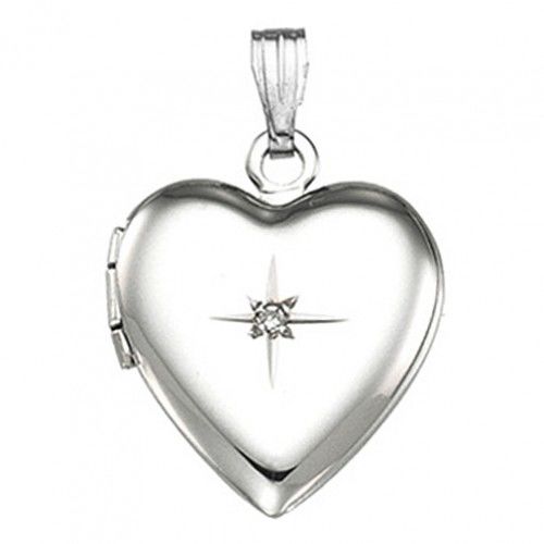 New Sterling Silver Heart Shaped Diamond Locket - 19mm