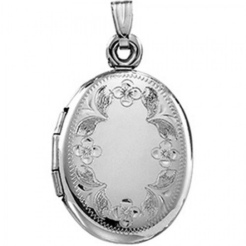 New 14k White Gold Engravable Oval Locket - 19mm