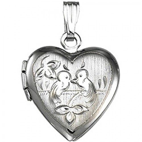 New Sterling Silver Lovebirds Heart Locket - 22mm