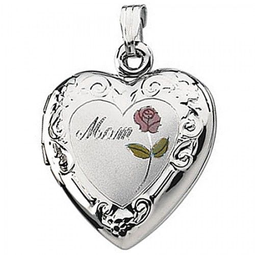 New Sterling Silver Tri Color Mom Heart Locket - 27mm