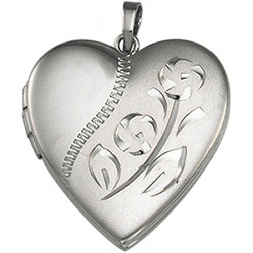 New Sterling Silver Floral Heart Shaped Locket - 25mm