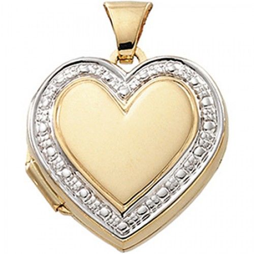 14k Yellow and White Gold Heart Shaped Locket - 23mm