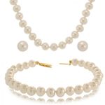 Pearl Necklace Bracelet Earring Set 14k Ladies or Girls
