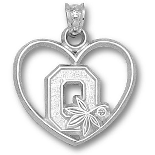 Ohio State Block ""O"" Heart Pendant - Sterling Silver