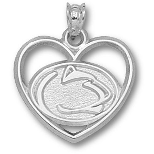 Penn State Lion Head Heart Pendant - Sterling Silver