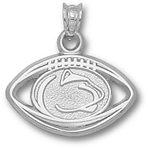 Penn State Lion Head Pierced Football Pendant - Silver