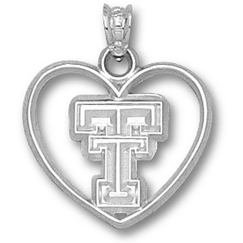 Texas Tech Bevel ""Tt"" Heart Pendant - Sterling Silver