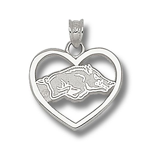 Arkansas Razorback Heart Pendant - Sterling Silver