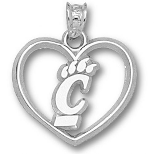 Cincinnati ""C"" Paw Heart Pendant - Sterling Silver