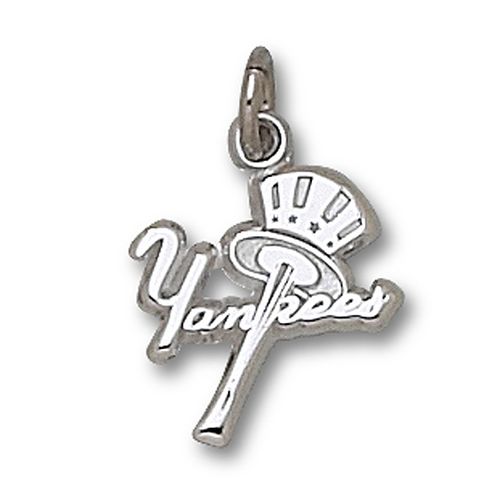 New York Yankees ""Yankees"" Bat and Hat Pendant - Silver