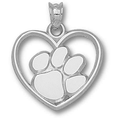 Clemson University Tigers Paw Heart Pendant - Silver