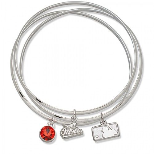 Baltimore Orioles Bangle Bracelet Set W/ Red Crystal