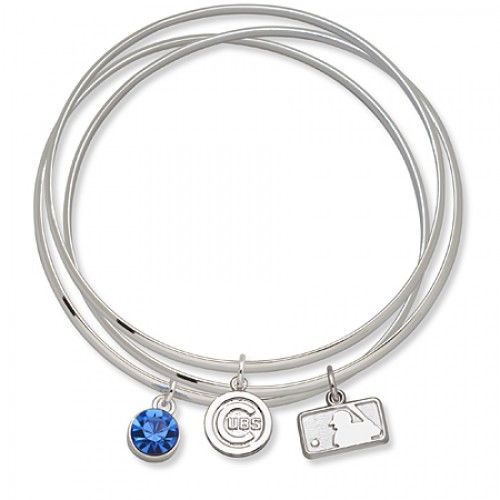 Chicago Cubs Bangle Bracelet Set W/ Blue Crystal