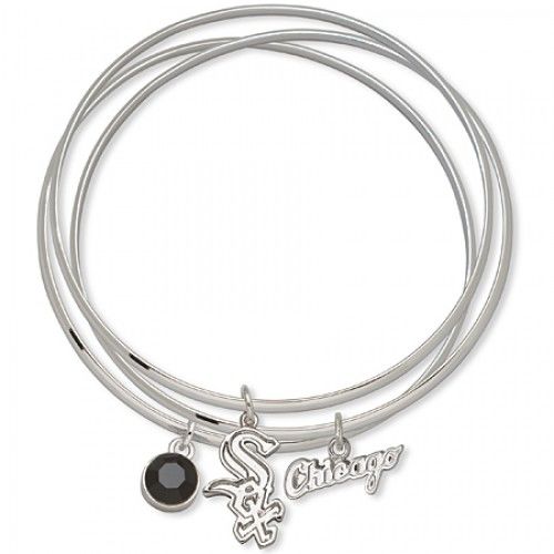 Chicago White Sox Bangle Bracelet Set with Black Crystal