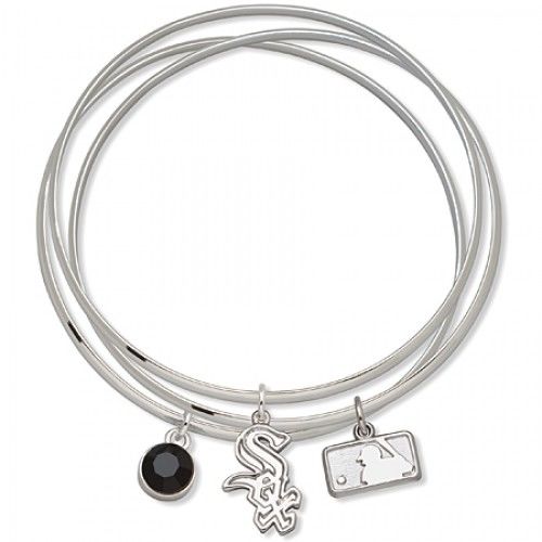Chicago White Sox Bangle Bracelet Set W/ Black Crystal