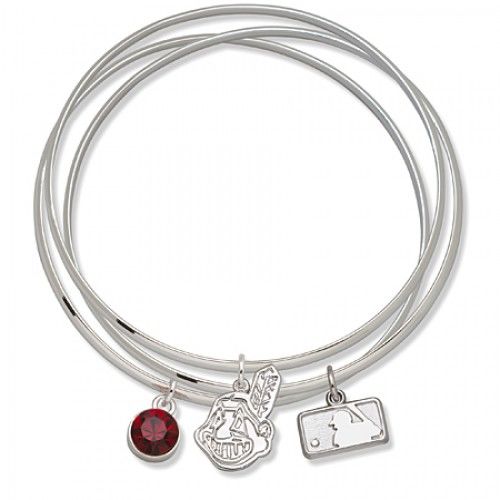 Cleveland Indians Bangle Bracelet Set W/ Red Crystal