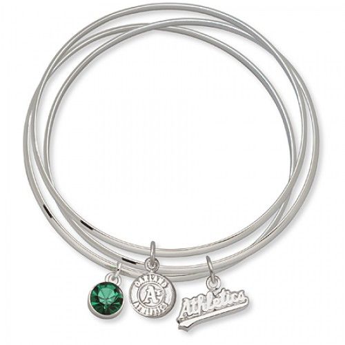 Oakland Athletics Bangle Bracelet Charm Set W/ Green Crystal