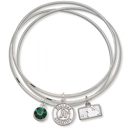 Oakland Athletics Bangle Bracelet Set W/ Green Crystal
