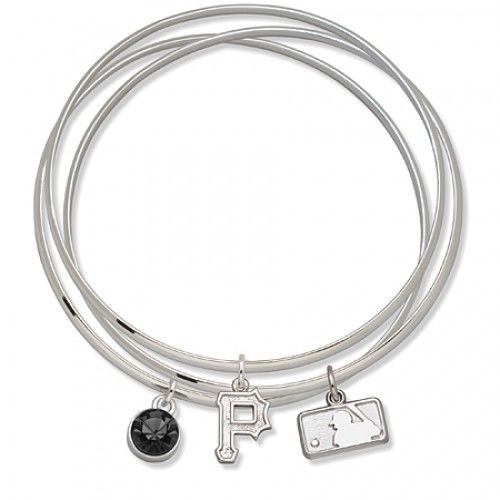 Pittsburgh Pirates Bangle Bracelet Set W/ Black Crystal