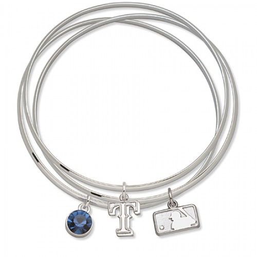 Texas Rangers Bangle Bracelet Set W/ Blue Crystal