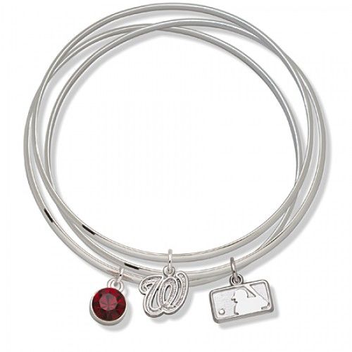 Washington Nationals Bangle Bracelet Set W/ Red Crystal