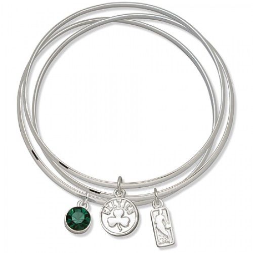 Boston Celtics Bangle Bracelet Set W/ Green Crystal
