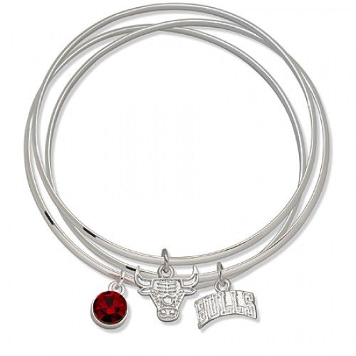 Chicago Bulls Bangle Bracelet Set W/ Red Crystal