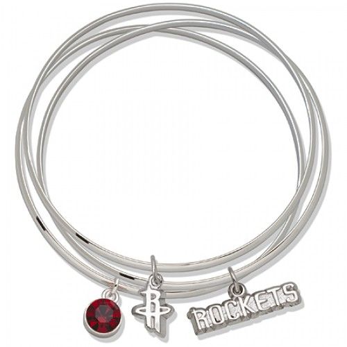Houston Rockets Bangle Bracelet Set W/ Red Crystal