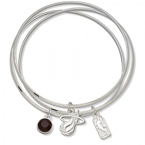 Miami Heat Bangle Bracelet Set W/ Red Crystal