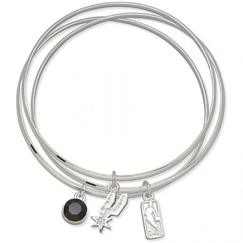 San Antonio Spurs Bangle Bracelet Set W/ Black Crystal