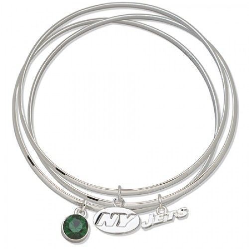 Green Crystal New York Jets Bangle Bracelet Set