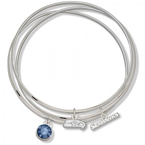 Blue Crystal Seattle Seahawks Bangle Bracelet Set