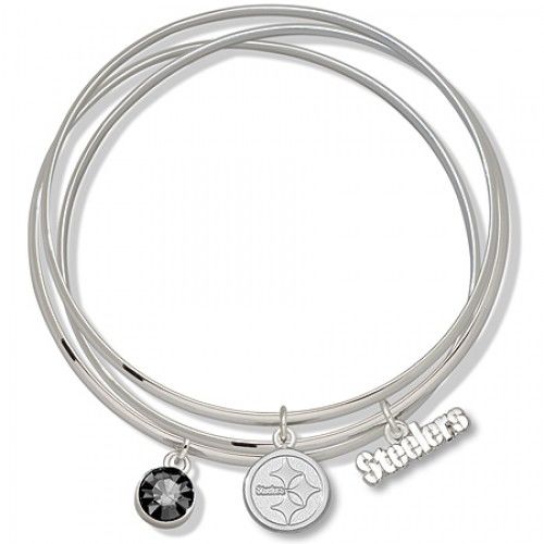 Black Crystal Pittsburgh Steelers Bangle Bracelet Set