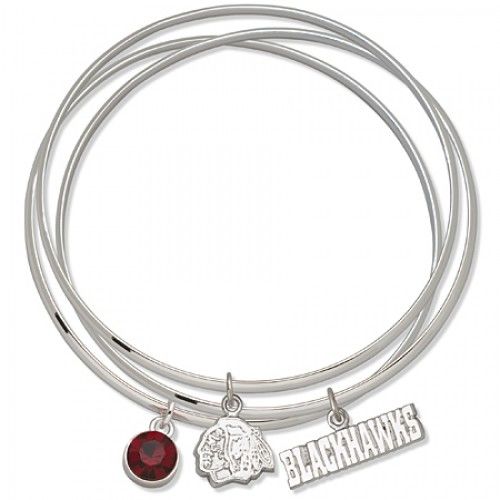 Red Crystal Chicago Blackhawks Bangle Bracelet Set