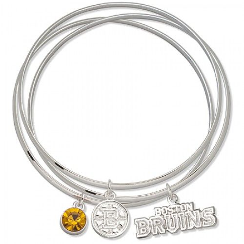 Yellow Crystal Boston Bruins Bangle Bracelet Set