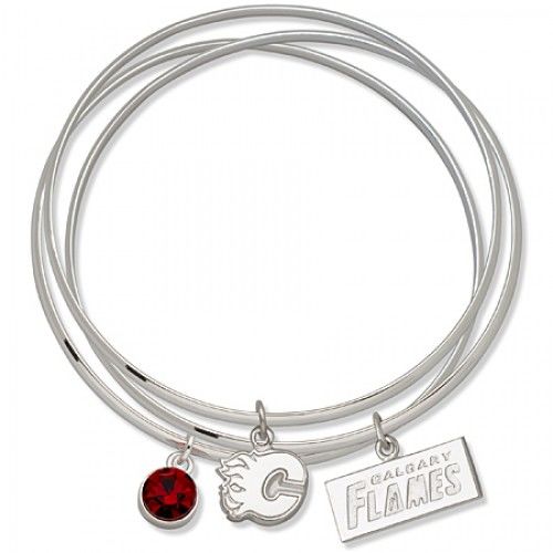 Red Crystal Calgary Flames Bangle Bracelet Set