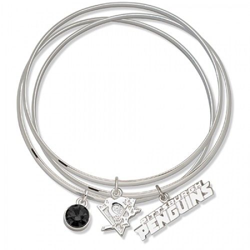 Black Crystal Pittsburgh Penguins Bangle Bracelet Set