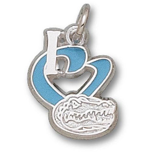 Silver Univ Florida ""I Heart Gator Head"" Enamel Pendant