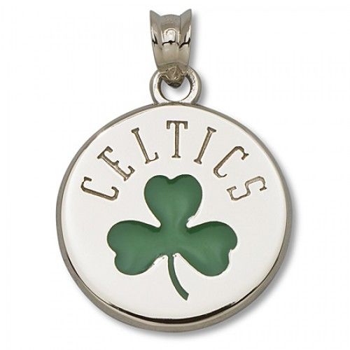 Silver Boston Celtics Shamrock Enameled Logo Pendant