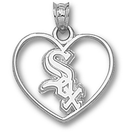 Chicago White ""Sox"" Heart Pendant Sterling Silver