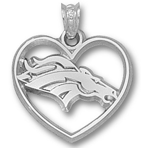 Nfl Denver Broncos Logo Heart Pendant- Sterling Silver