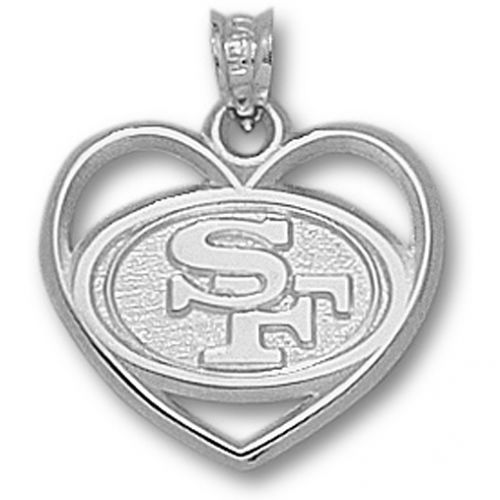 Nfl San Francisco 49ers Oval Logo Heart Pendant Silver