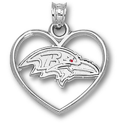 Sterling Silver Baltimore Ravens Logo Heart Pendant