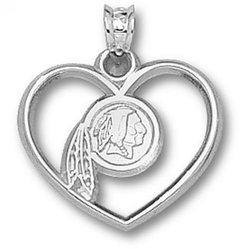 Sterling Silver Washington Redskins Logo Heart Pendant
