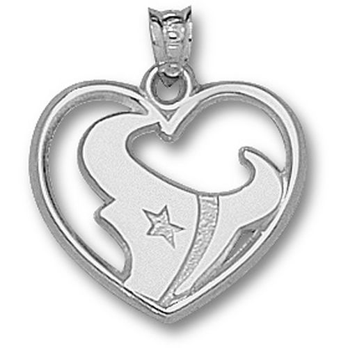 Sterling Silver Houston Texans Horn Logo Heart Pendant