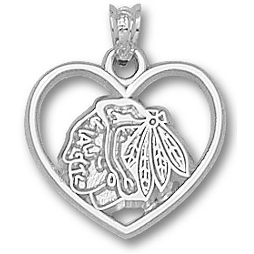 Sterling Silver Chicago Blackhawks Logo Heart Pendant