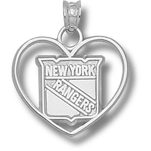 Sterling Silver New York Rangers Logo Heart Pendant